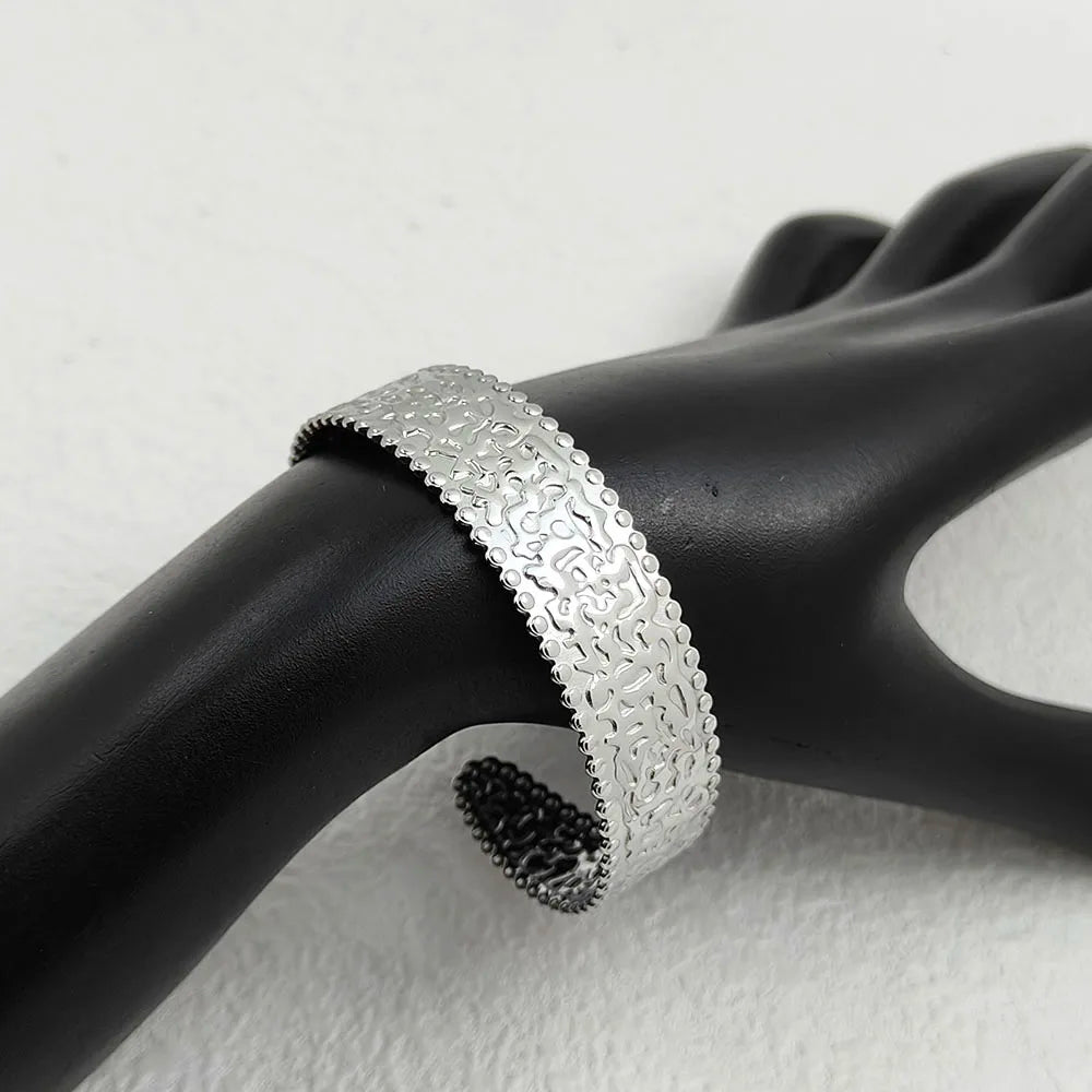 Hammered Beaded-Edge Open Cuff Bangle