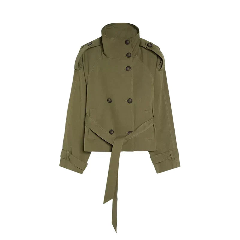 Double-Breasted Cropped Trench Jacket