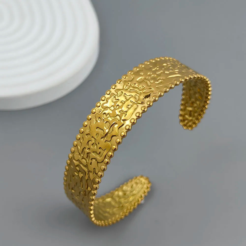 Hammered Beaded-Edge Open Cuff Bangle