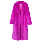 Long Faux Fur Overcoat with Notched Lapels