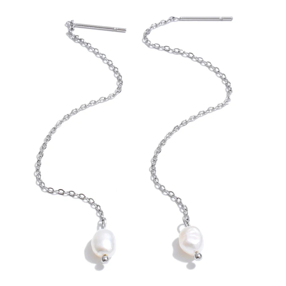 Pearl-Style Drop Chain Earrings