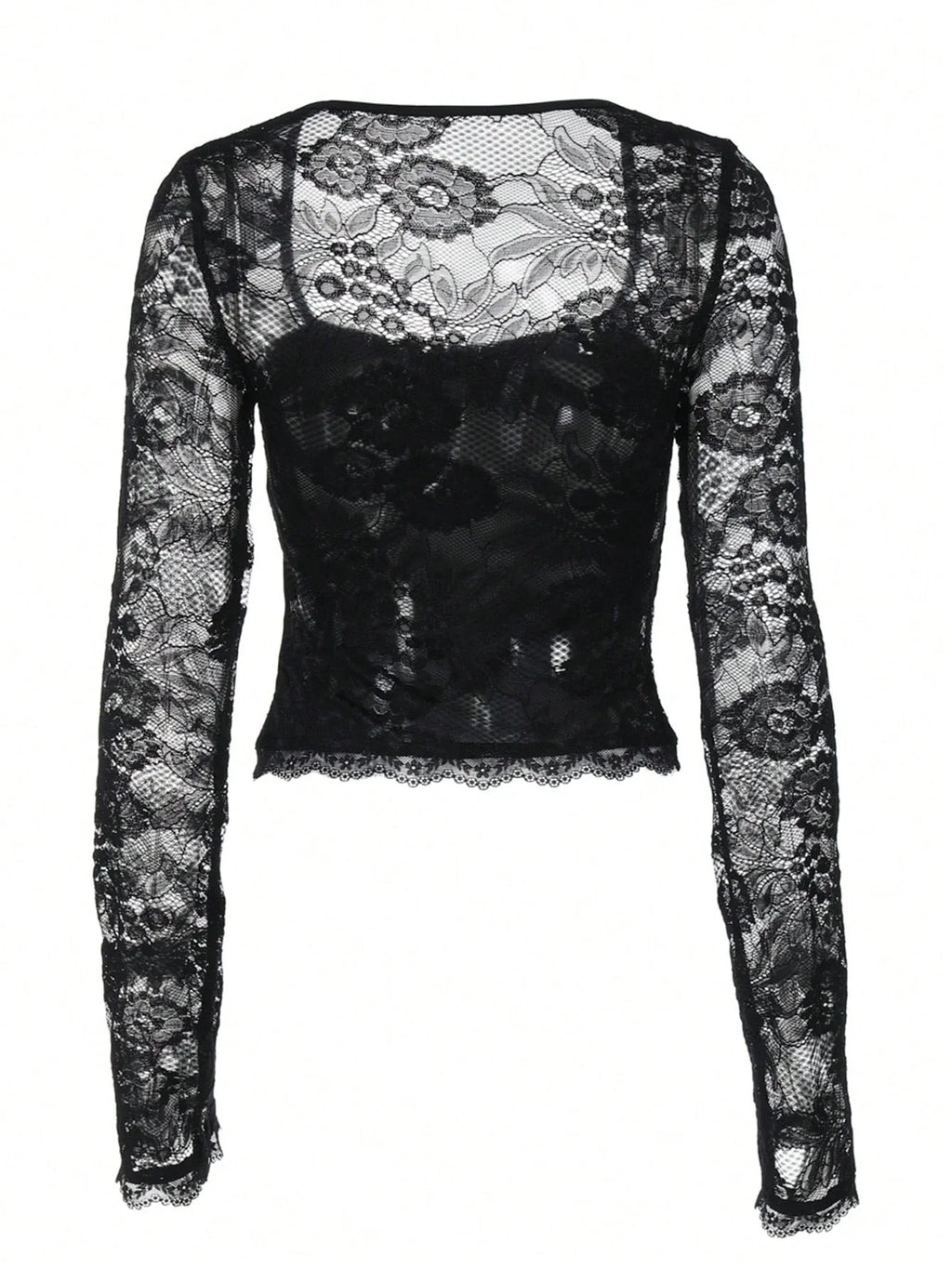 Lace-Trim Square-Neck Flare-Sleeve Top