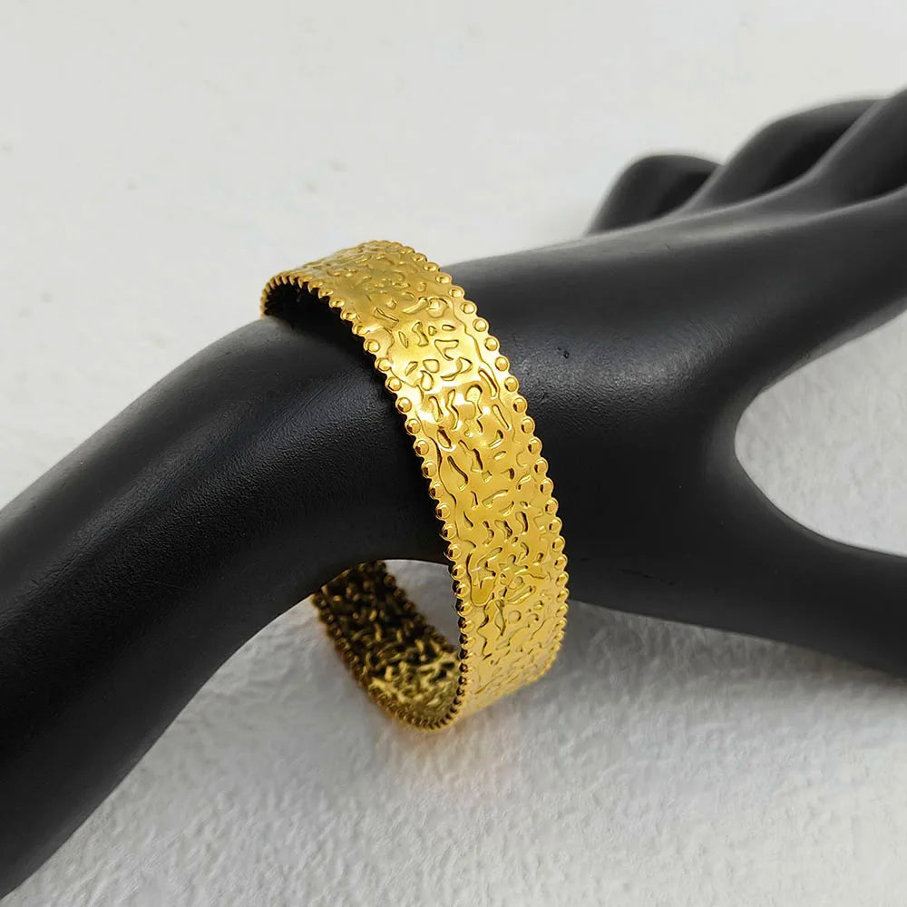 Hammered Beaded-Edge Open Cuff Bangle
