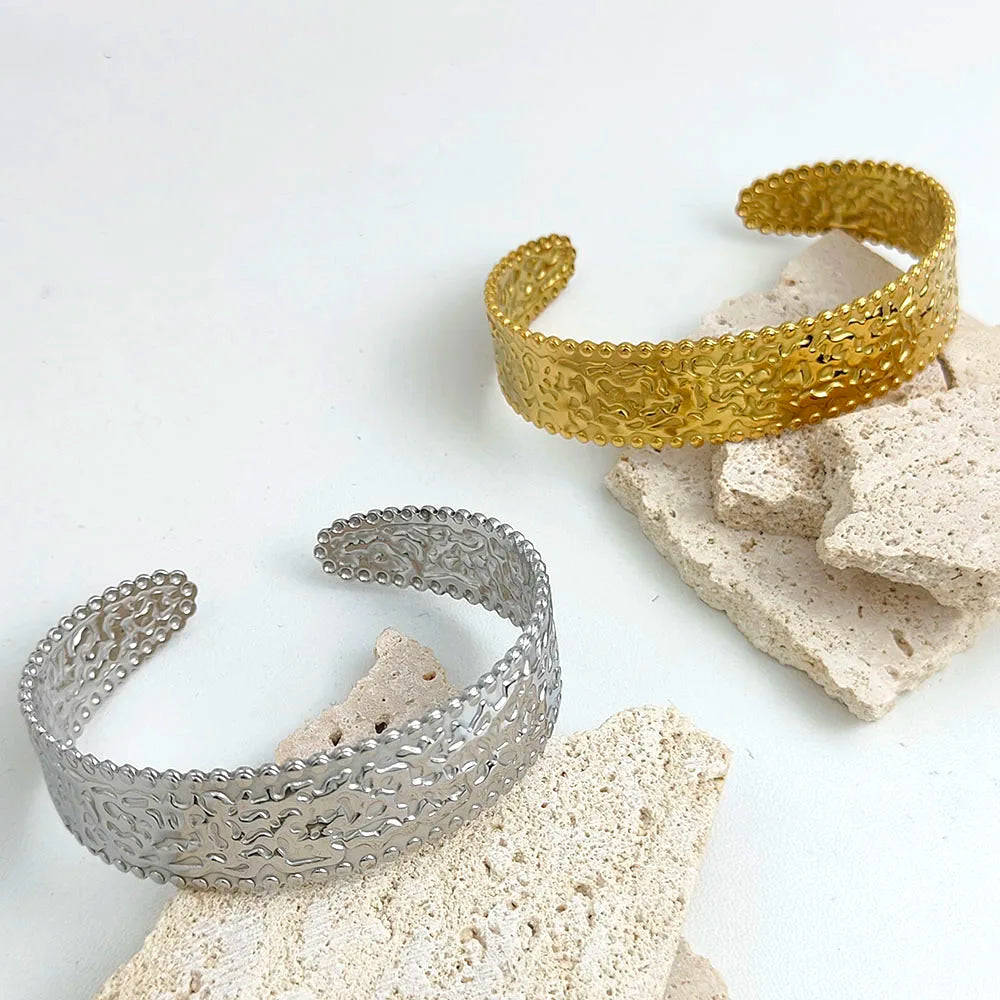 Hammered Beaded-Edge Open Cuff Bangle