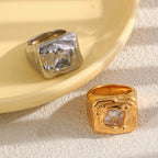Molten Hammered Square Cubic Zirconia Ring