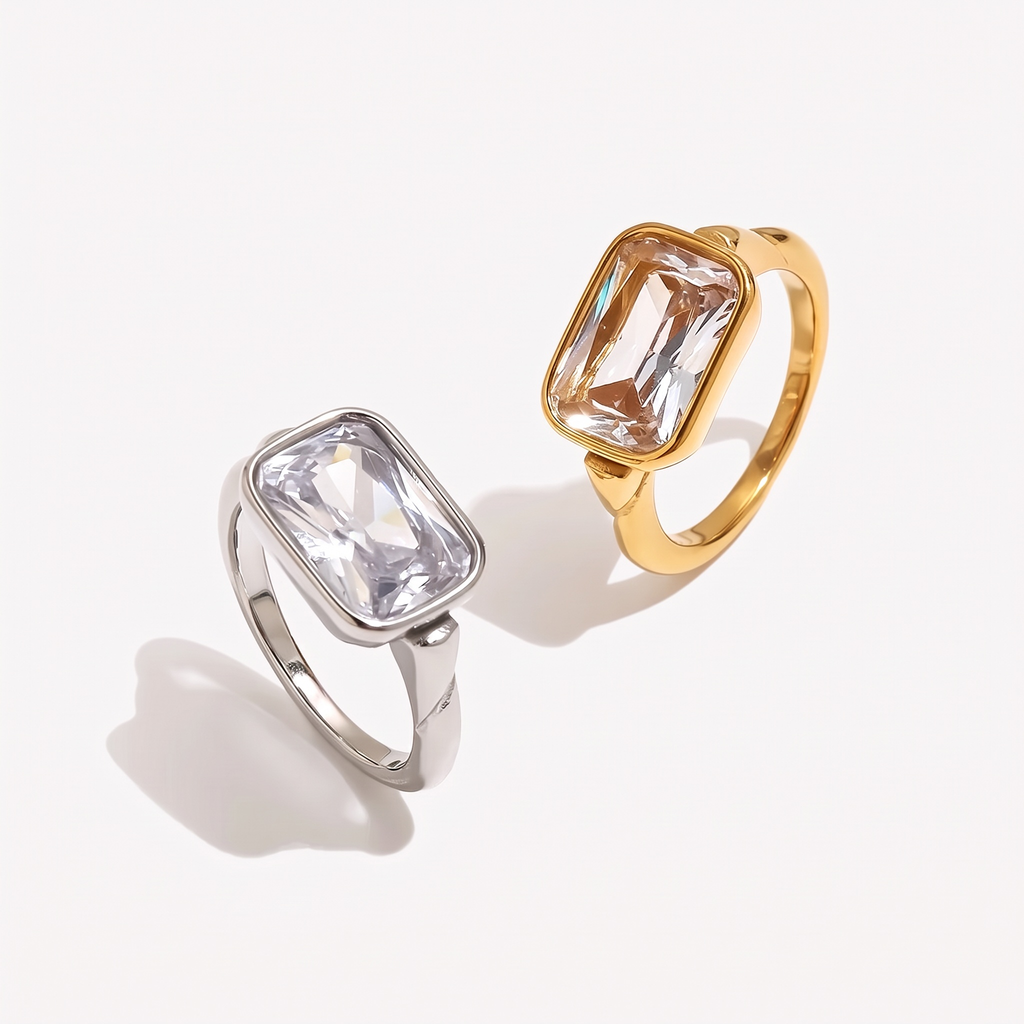 Emerald-Cut Stone Bezel Ring