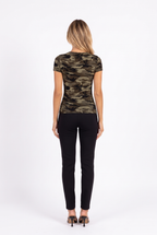 Camo print cut-out crew-neck top — back
