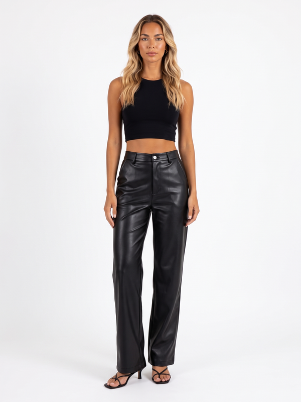 High-Waist Wide-Leg Faux Leather Pants