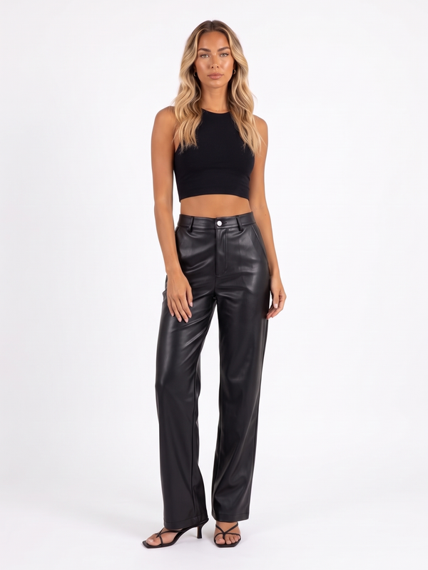 High-Waist Wide-Leg Faux Leather Pants