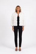 White banded faux fur cropped jacket — front