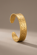 DropIQ hammered open cuff bangle with beaded edges in gold