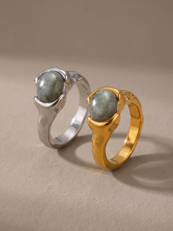 Molten Hammered Grey Stone Ring