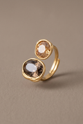 DropIQ two-stone open ring with smoky oval and champagne round crystals