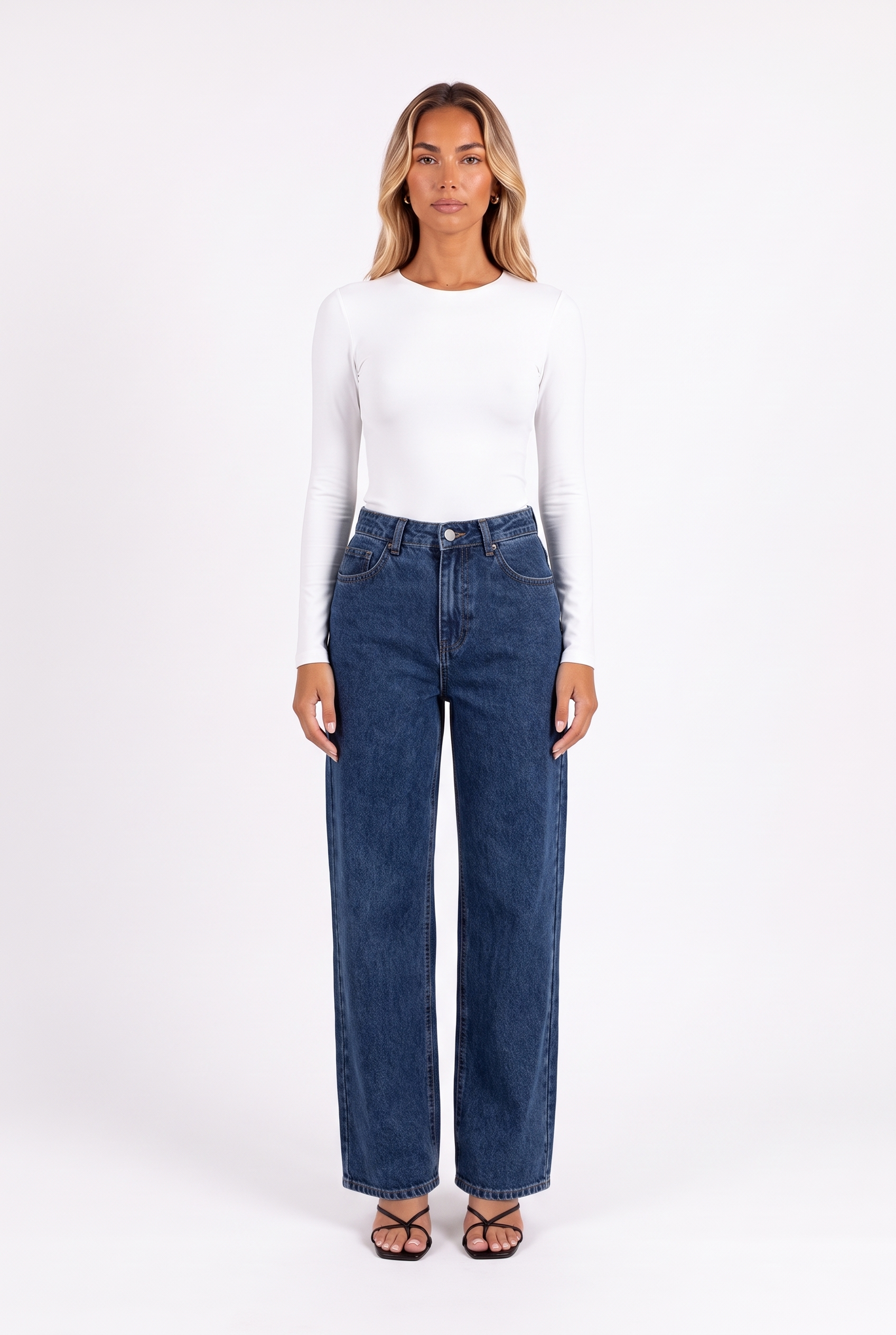 Wide straight-leg jeans in Dark Blue — front