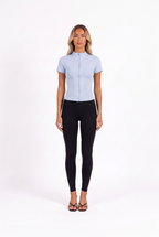Centre-zip athletic top in Blue — front