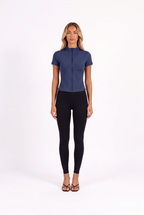 Centre-zip athletic top in Dark Blue — front