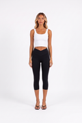Crossover High-Waist Capri Leggings in black — front