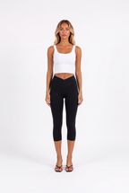 Crossover High-Waist Capri Leggings in black — front
